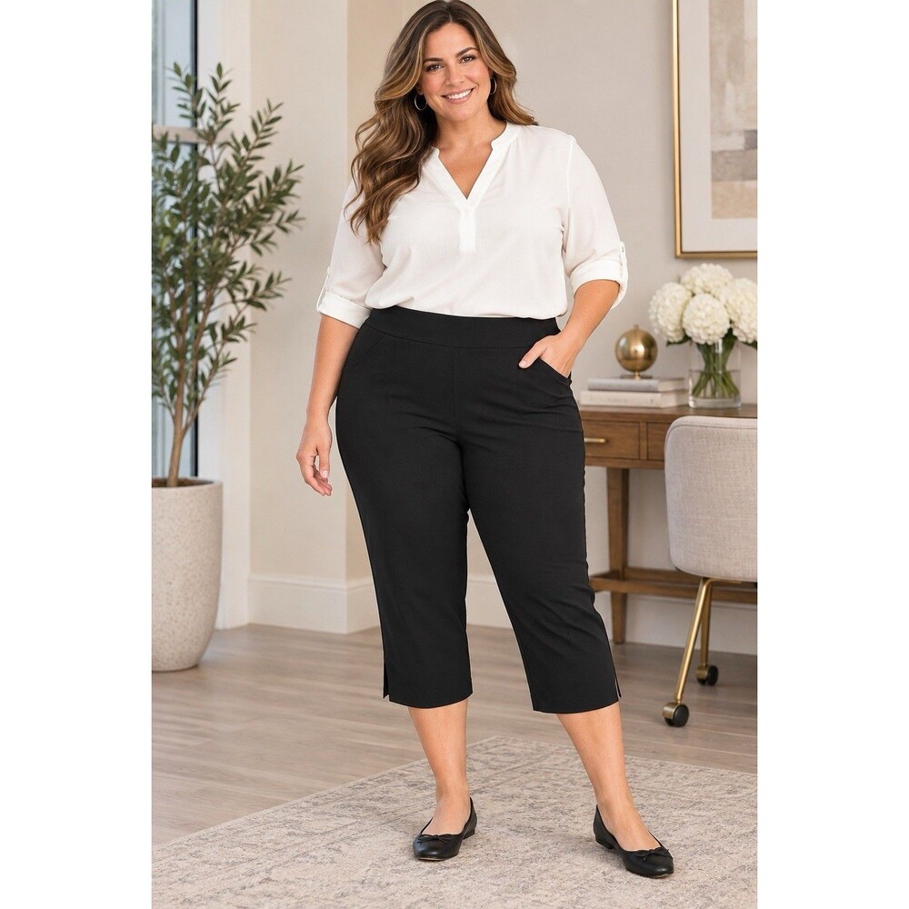 New Directions Curvy Women’s 22W Black Stretch Pull On Capri Pants Plus Size 21”